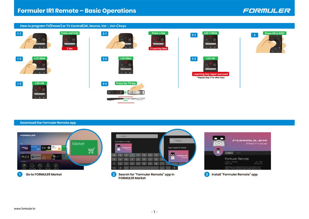 Formuler GTV-IR1 Hybrid Remote Control Works with all Formuler & Dreamlink Boxes