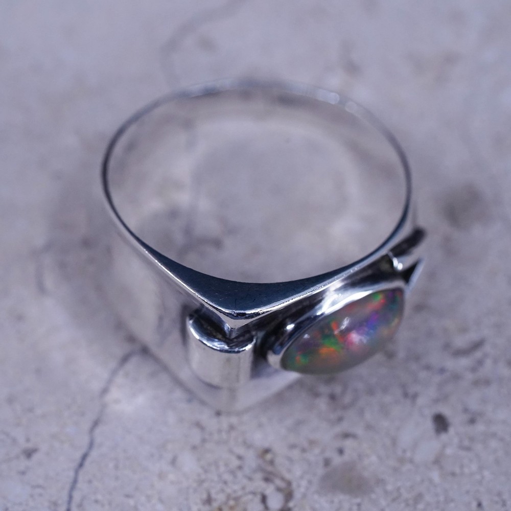 Size 11.75, Native American sterling 925 silver handmade ring with fire opal