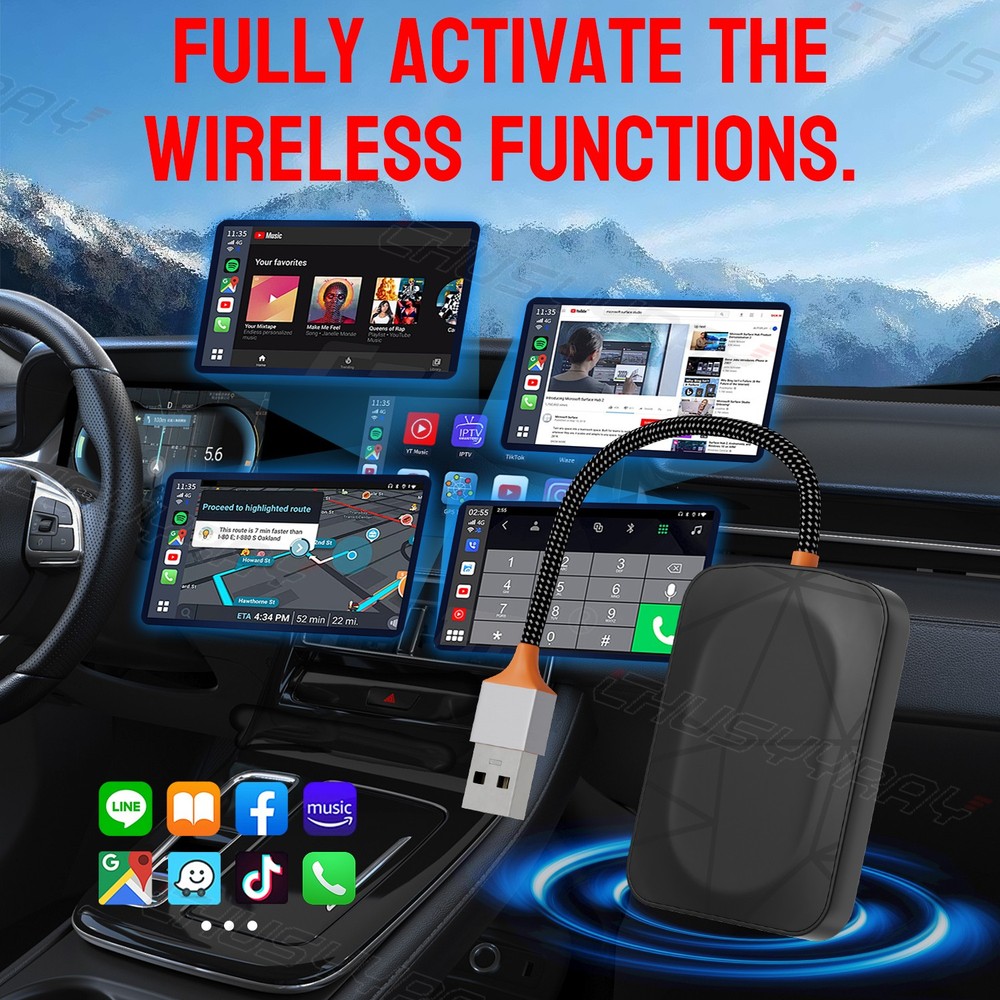 2-in-1 Carplay Wireless Adapter Android Auto Plug Play Connect USB Dongle +