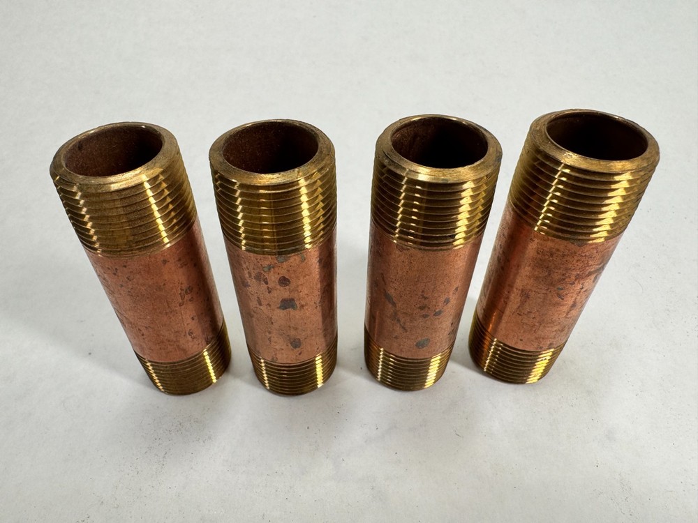 (4-PACK) Brass Nipple 3/4" NPT Schedule 40 x 3" Long, Thread Both Ends