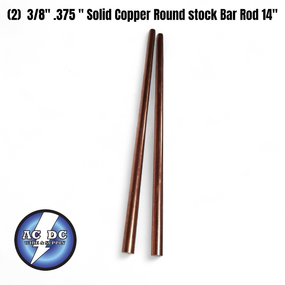 (2)  3/8" .375 " Solid Copper Round stock Bar Rod 14"