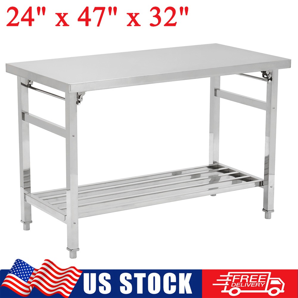 Folding 47"x24" Kitchen Restaurant Work Prep Table Stainless Steel w/ Undershelf