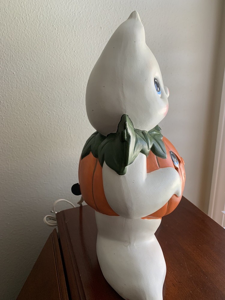 Vintage Halloween Ghost Pumpkin Ceramic Light Lighted Decorative Figure