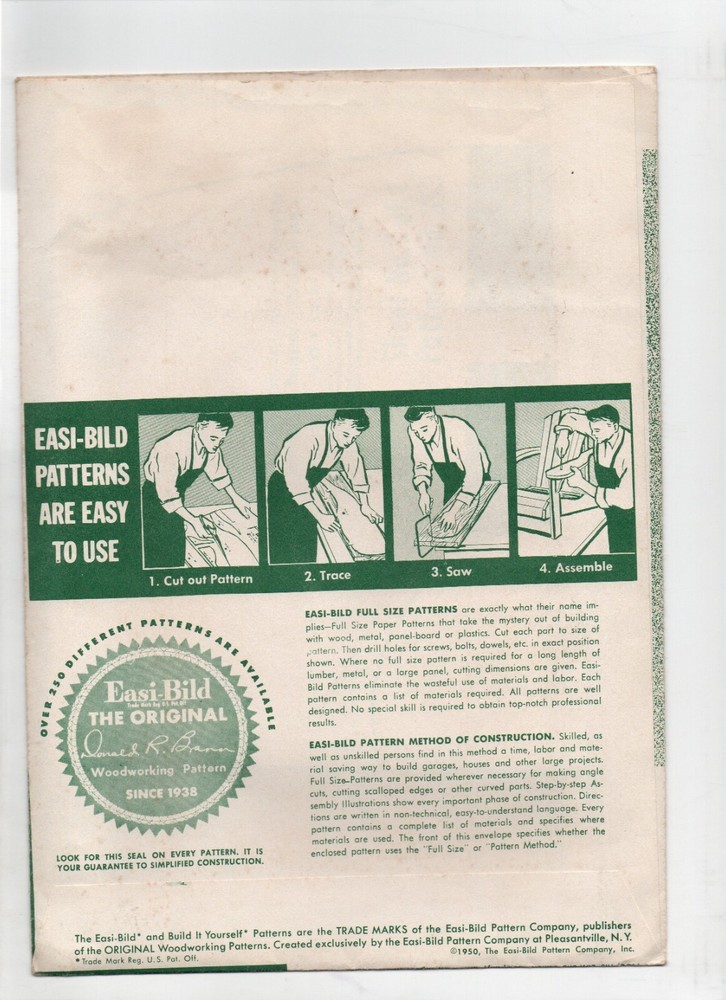 VTG UNCUT WOODWORKING FULL SIZED PATTERN EASI BILD NO 353 TOTS PONY STEP STOOL