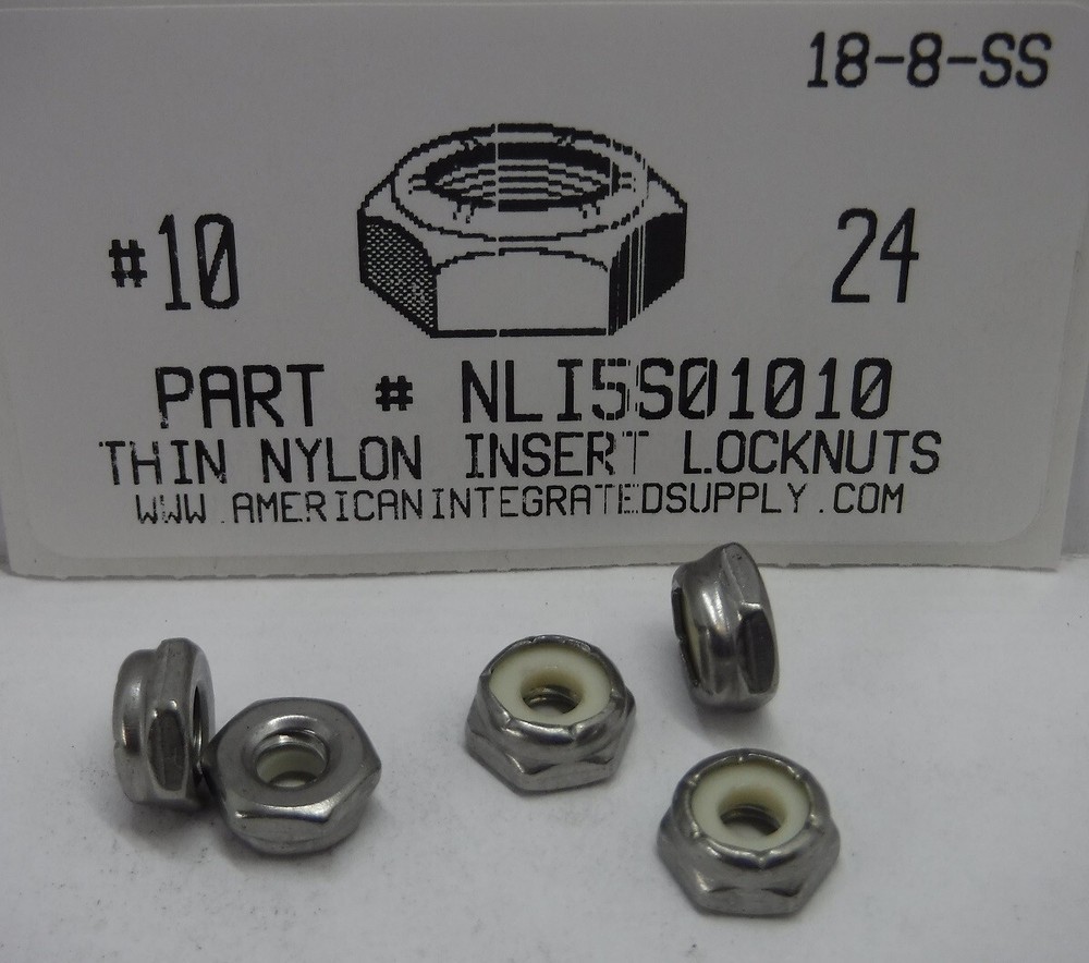#10-24 THIN NYLON INSERT LOCKNUT 18-8 STAINLESS STEEL (50)