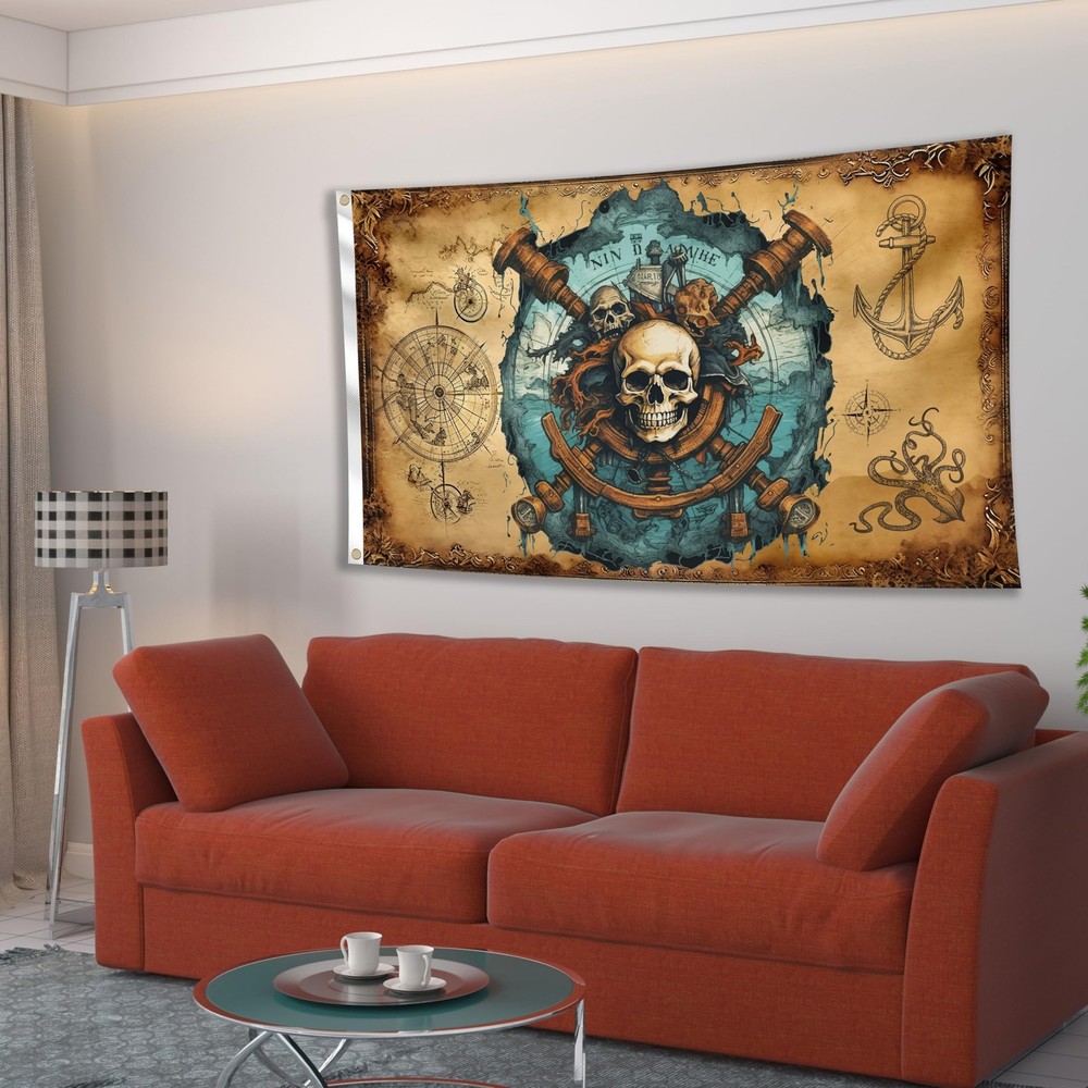Pirate Flag – Jolly Roger Flag with Pirate Map – 100Den polyester -
