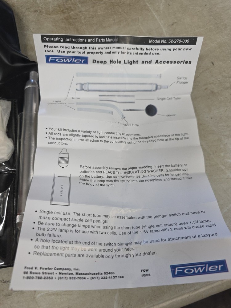 FOWLER DEEP HOLE LIGHT & ACCESSORIES 52-270-000