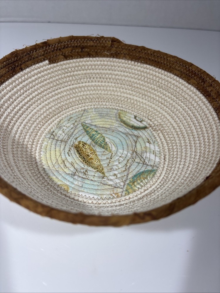 Woven Fabric Cork Seashell Basket Beachy