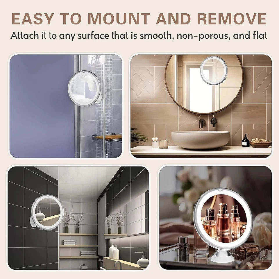 10X MAGNIFYING LIGHTED MAKEUP MIRROR Daylight LED Vanity Bathroom Travel Compact