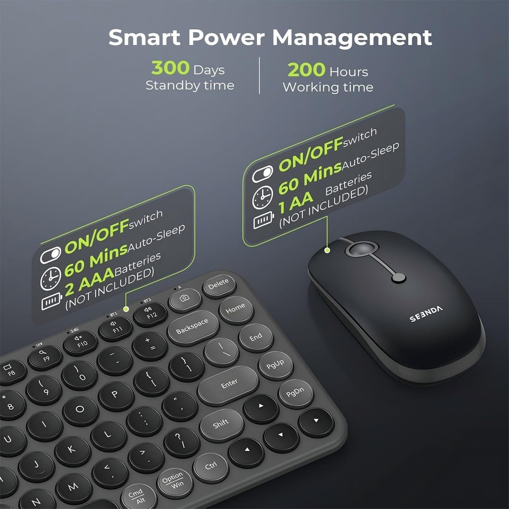 Seenda COE203 3-Mode Wireless Keyboard & Mouse Combo (2 BT + RF)