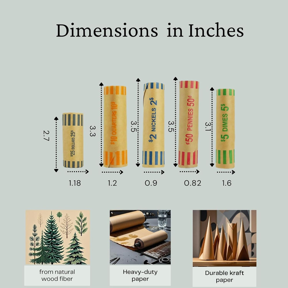 Coin Wrappers Assorted Paper Rolls 110PCS