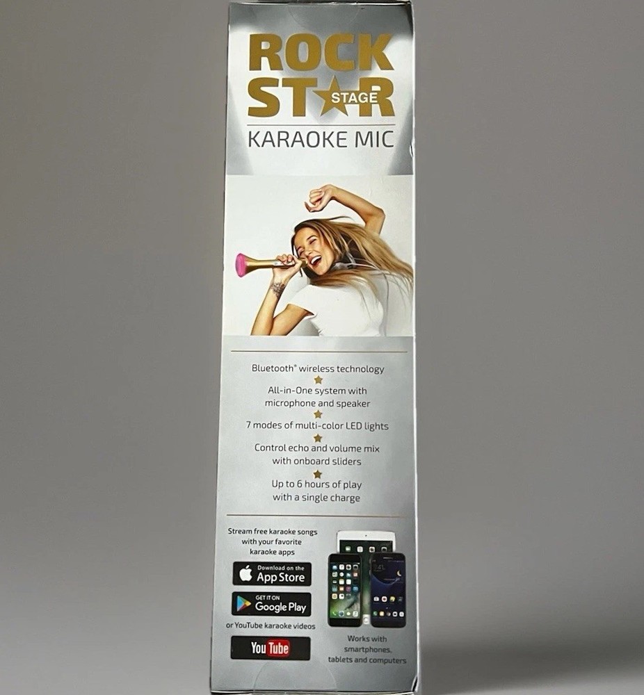 ROCK STAR STAGE KARAOKE MIC. Bluetooth ~ Echo Control ~ L.E.D Lights (read)