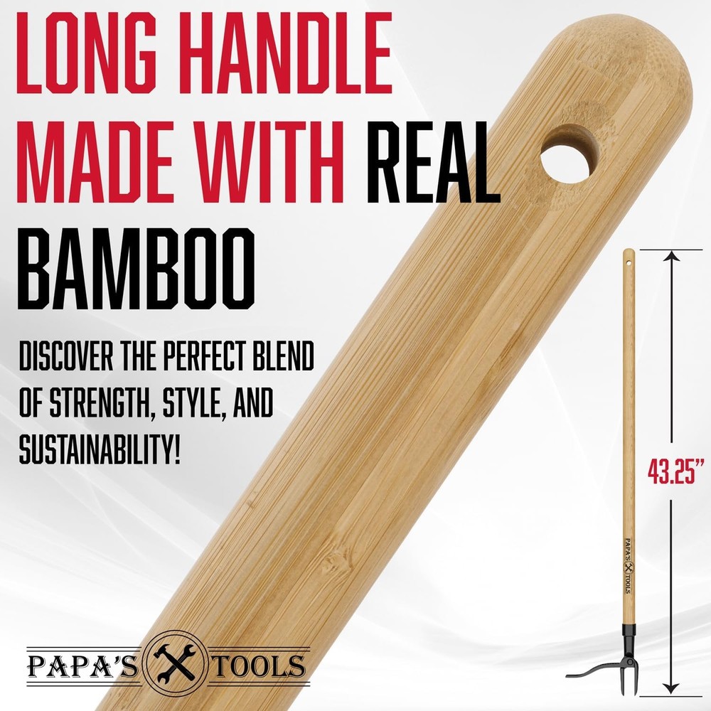 Garden Weed Puller Stand Up Tool w/ Steel Claw Bamboo Handle