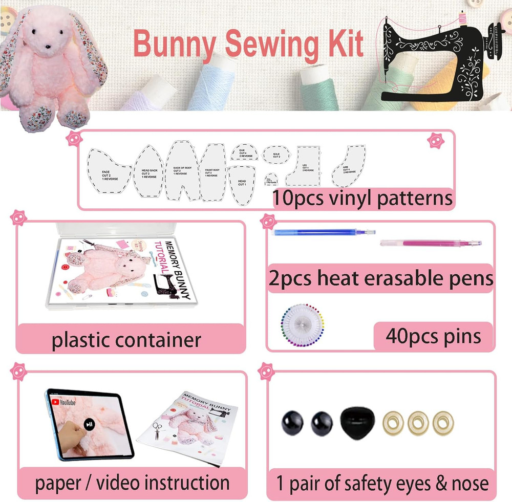 18 Inch Memory Bunny Patterns Templates for Sewing with Instruction, Beginners F