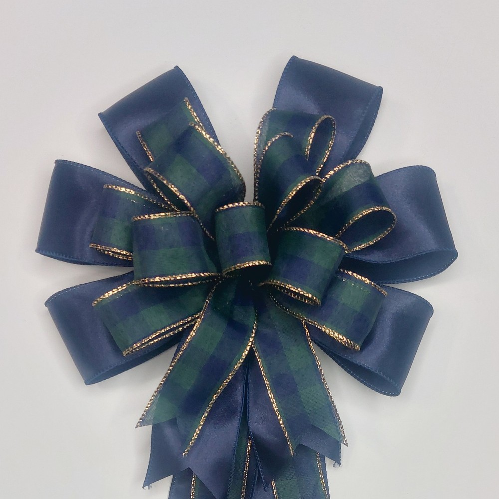 Blue/Green Plaid Christmas Bow