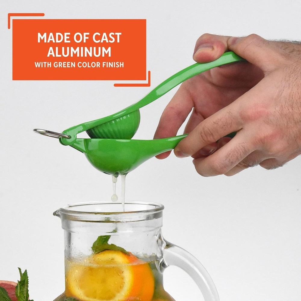 Efficient Manual Lime Squeezer with Hanging Ring, Durable Green Aluminum