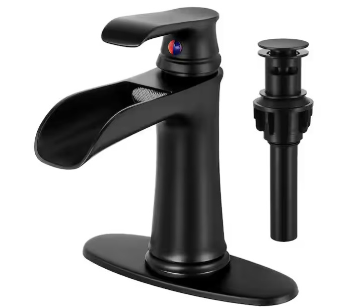 AKLFGN Matte Black Waterfall Bathroom Faucet Single Handle w/ Deck Plate