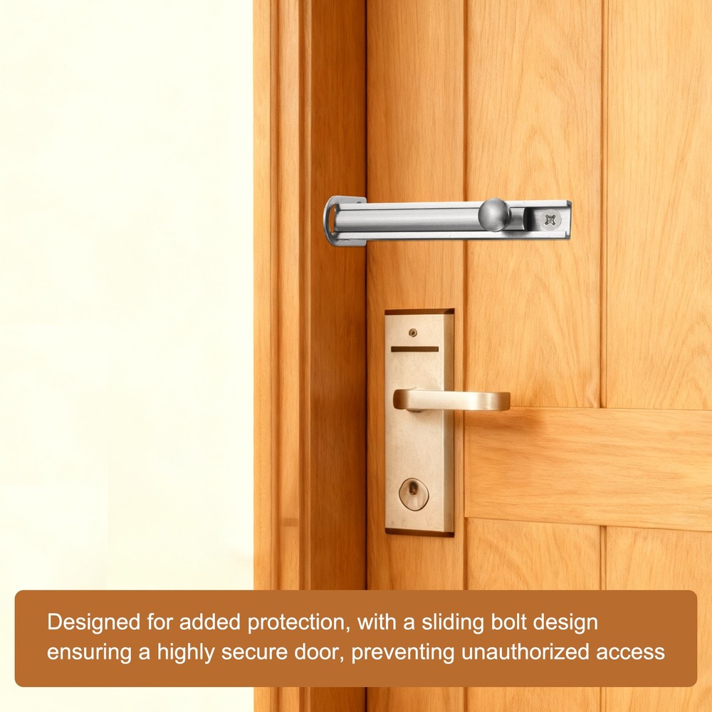 4" Solid Brass Surface Bolt, Brushed Slide Latch Door Lock, Silver