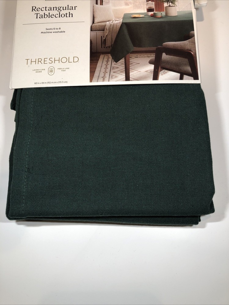 Threshold Forest Green Oblong Tablecloth 60" X 84” Rectangular ￼Cotton/Linen