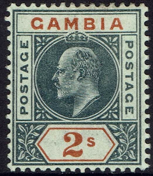 GAMBIA 1902 KEVII 2/- WMK CROWN CA