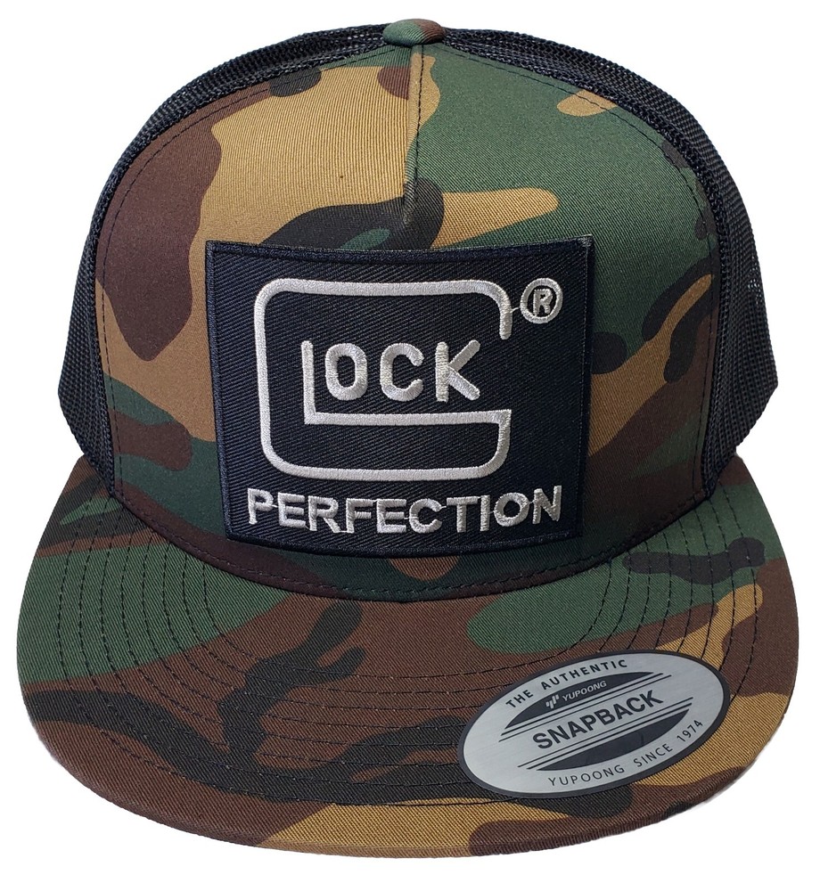 GLOCK Embroidered Patch Trucker Hat/YP Classics 6006 Flatbill Camo/Black