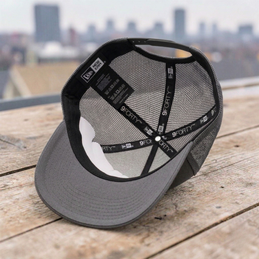 Shell Embroidered Logo Trucker Hat Gray Black Mesh Adjustable Cap