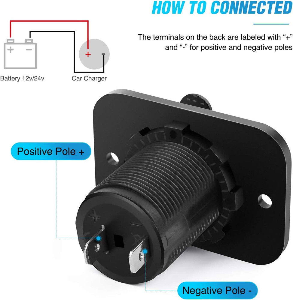 Nilight 2 Pack Car Cigarette Lighter Socket DC 12V Waterproof Power Outlet Adapt