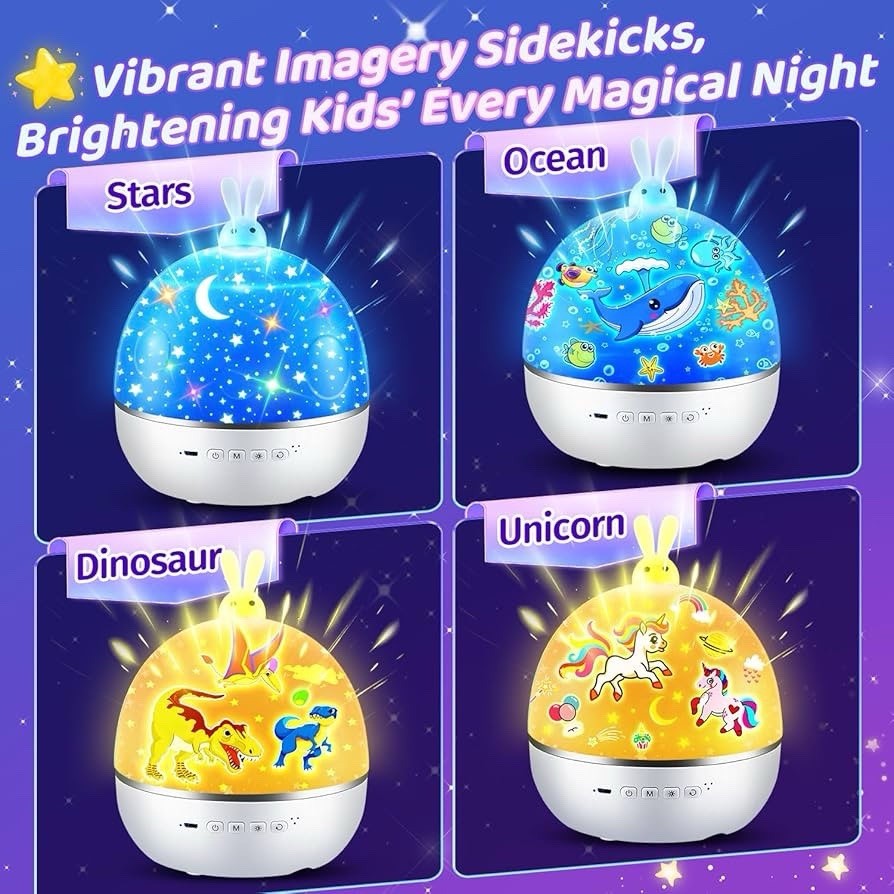Bluetooth LED Night Light Projector, Remote, 15 Films, Adjustable, Kids Bedroom