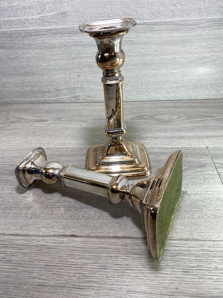 Pair 19th c. Old Sheffield Silver Plate on Copper Telescoping Candlesticks