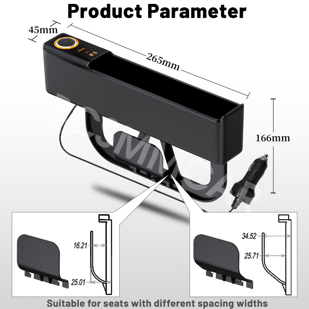 Car Storage Box Organizer Rechargeable Phone Charger Cigarette Lighter Socket