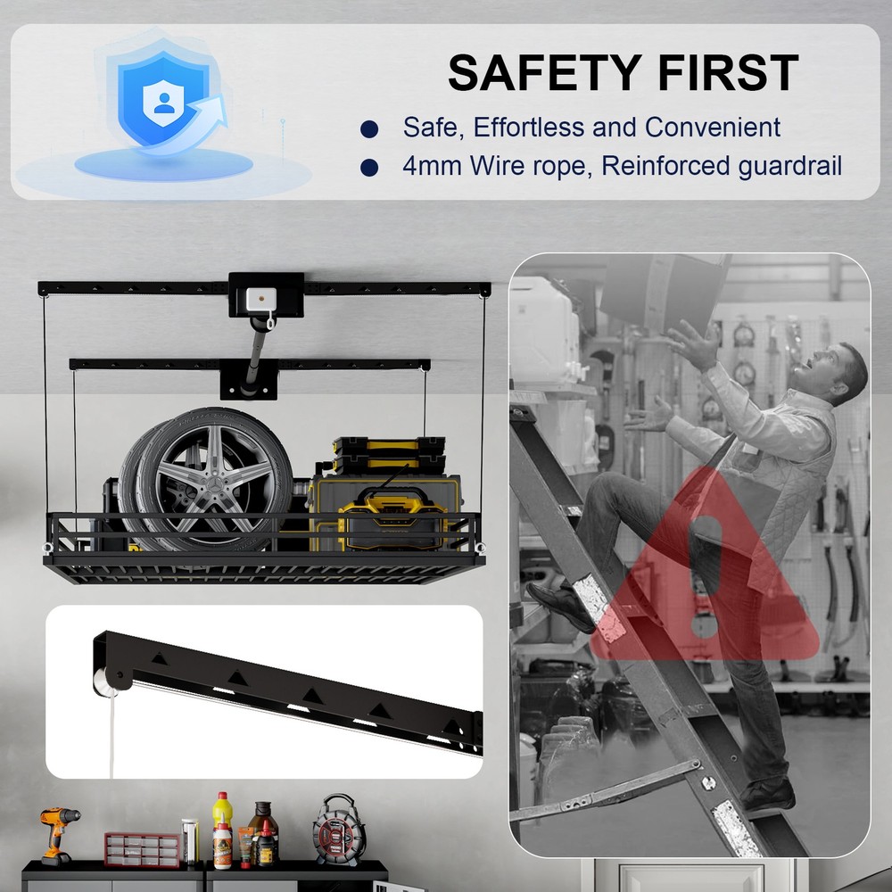 LoJok Heavy-Duty 4x4 FT Overhead Garage Ceiling Storage Rack (Triangular Style)