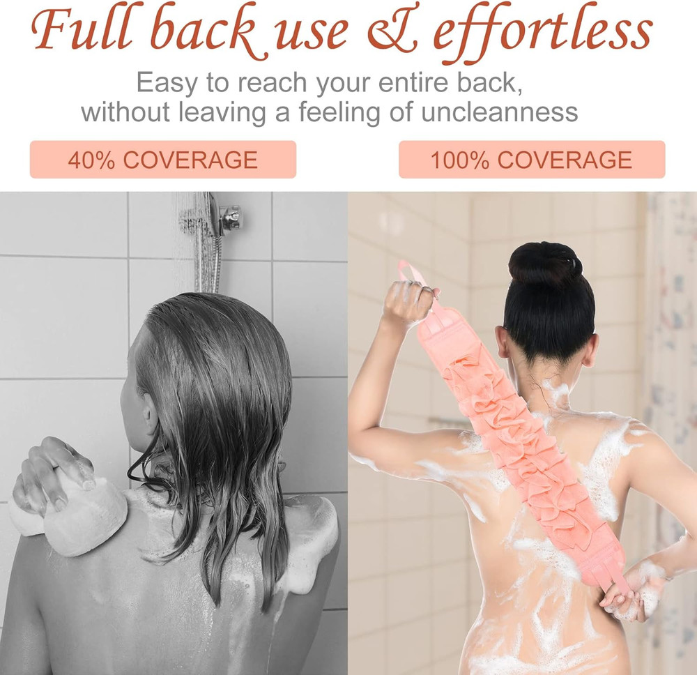 2 Pack Exfoliating Back Scrubber Double Sided Exfoliating Cloth with Strap Lo...