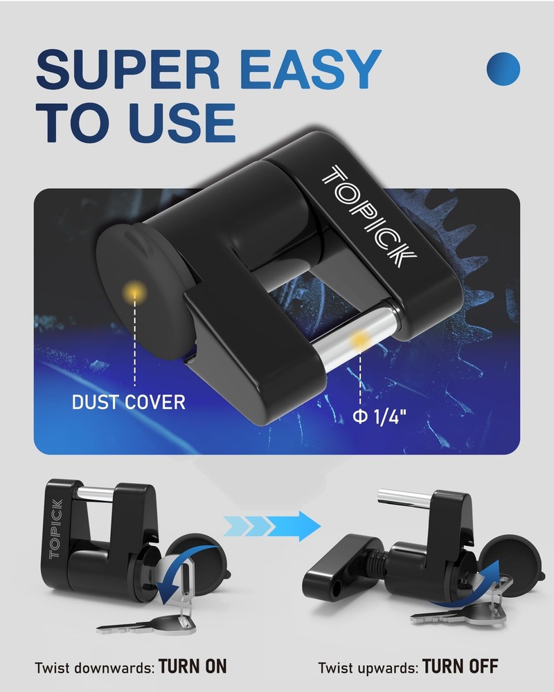 TOPICK Universal Trailer Hitch Lock Set, Includes Extra Large, Black