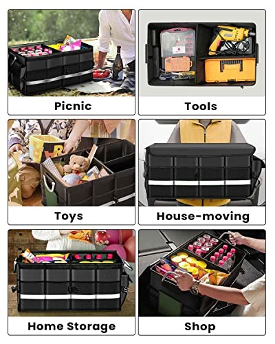 Trunk Organizer With Waterproof Bag, Collapsible Multi Compartment Storage for