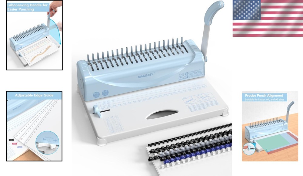 21-Hole Binding Machine for Efficient 450 Sheet Comb Binding - Includes Spines