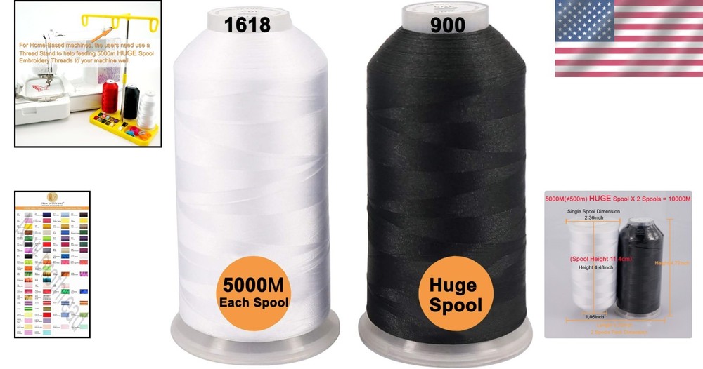 5000M Polyester Embroidery Thread Spools Ideal for Home and Industrial Use