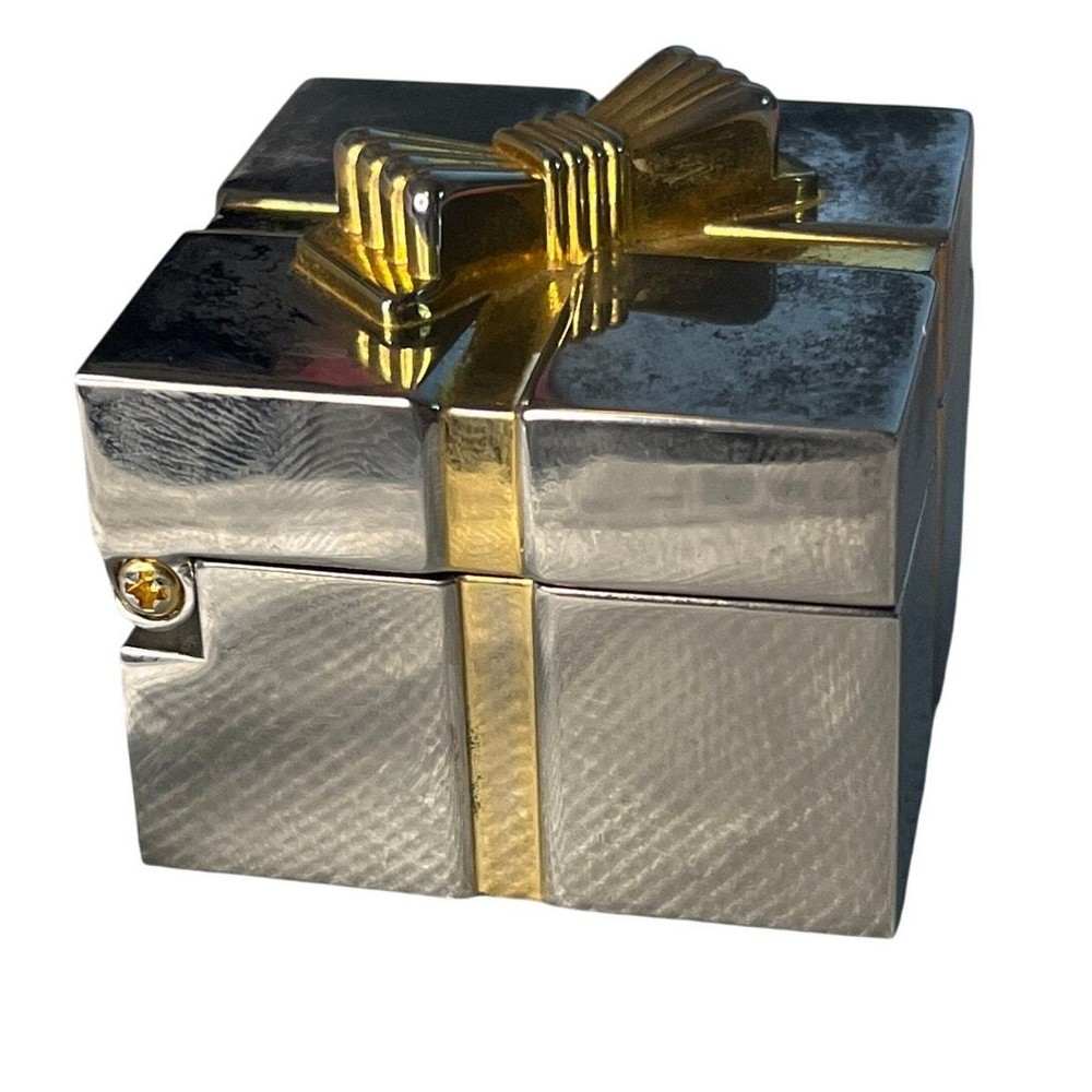 Binion Silver Toned Quartz Table Clock Gift box with gold bow