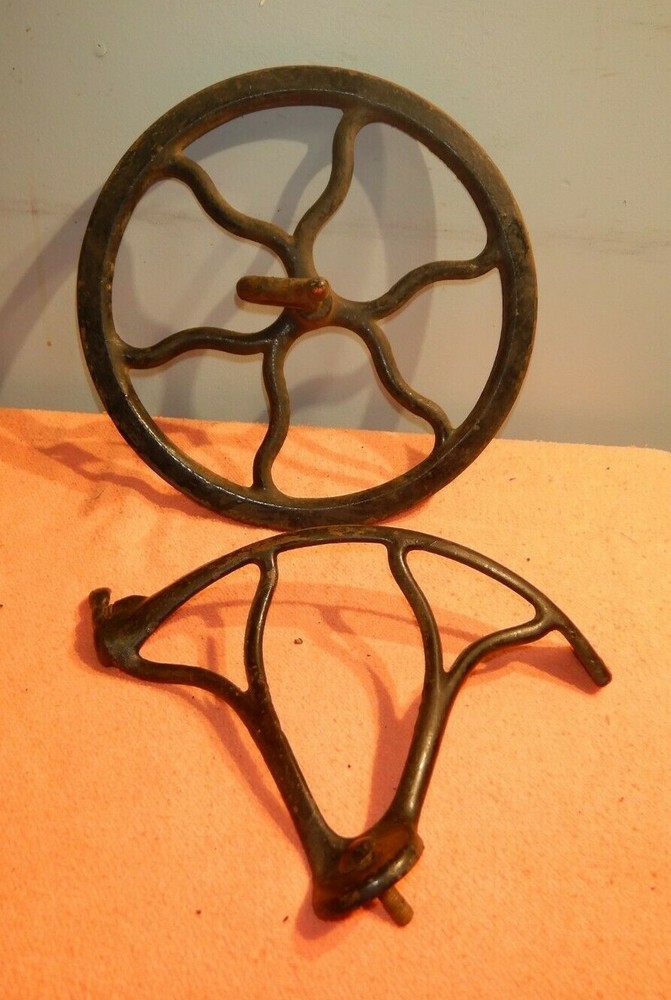 Vintage Cast Iron Flywheel Pulley & Guard Industrial Steampunk