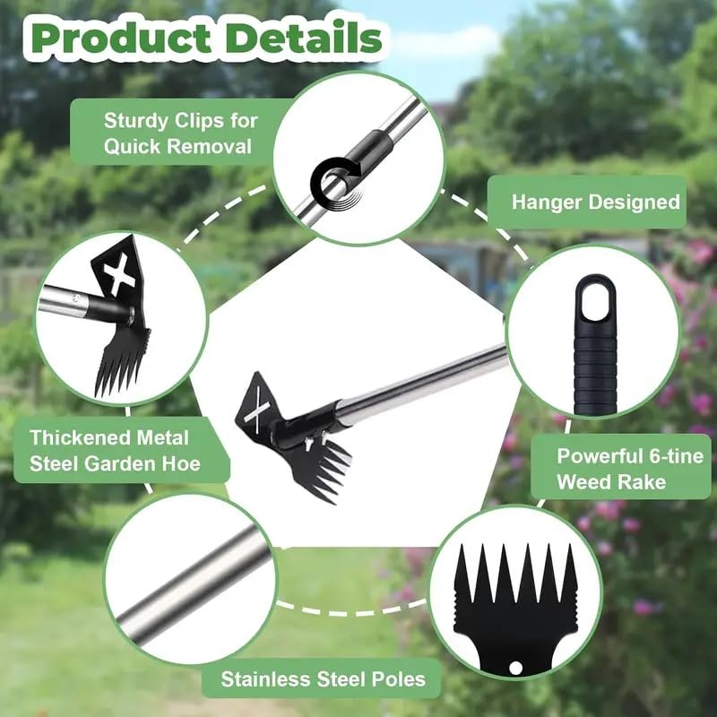 Weed Puller Tool with Long Handle，2 in1 Claw Weeder Remover Tool Steel Head W...