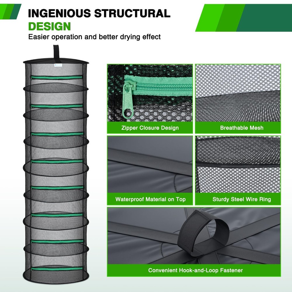 8 Layer Herb Drying Rack Hanging Mesh Net Foldable Plant Drying Racks 24" Dia...