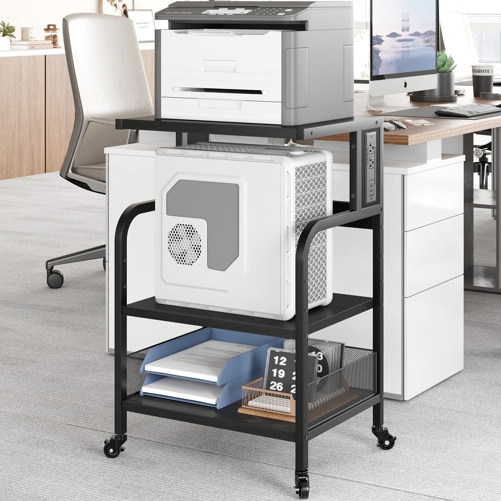 Pro Mobile Printer Station W/ Outlets & USB, 3-Tier Adjustable Shelf for Office