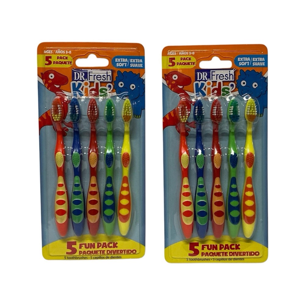 (2 Pack) Dr Fresh Kids Soft Multi-Color 5-Count Toothbrush 3+Years ~ Extra Soft