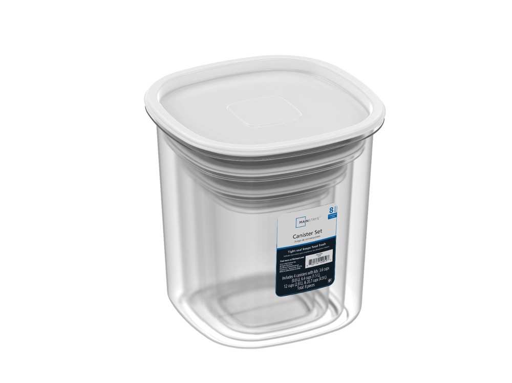Mainstays Plastic Food Storage Canisters, 8 Pieces.
