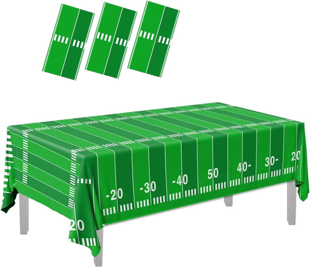 3Pcs Football Tablecloth Plastic 108" x 54" (Rectangular), Green