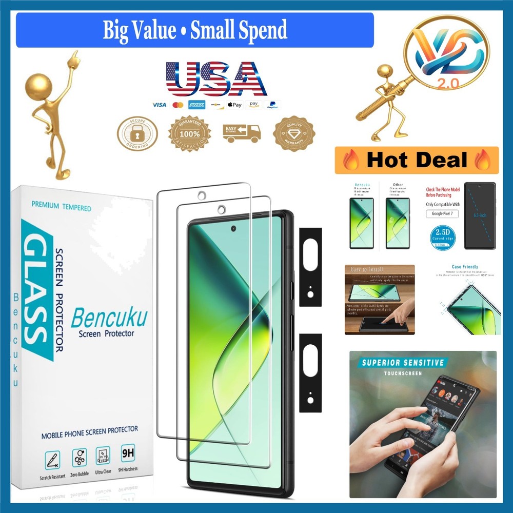2-Pack Google Pixel 7 Screen Protector Tempered Glass 6.3" Anti Scratch