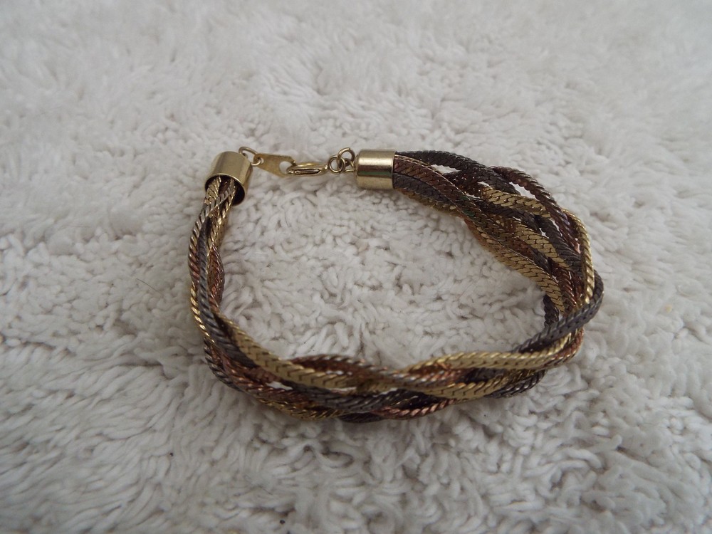 Silvertone Goldtone Coppertone Herringbone Braided Chain Bracelet