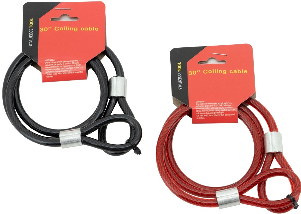 30" Cable with Loops for Locking, Red or Black