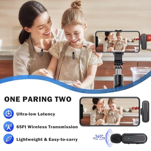 2 Pcs Wireless Lavalier Microphone for iPhone iPad Android PC, Mini Mic with