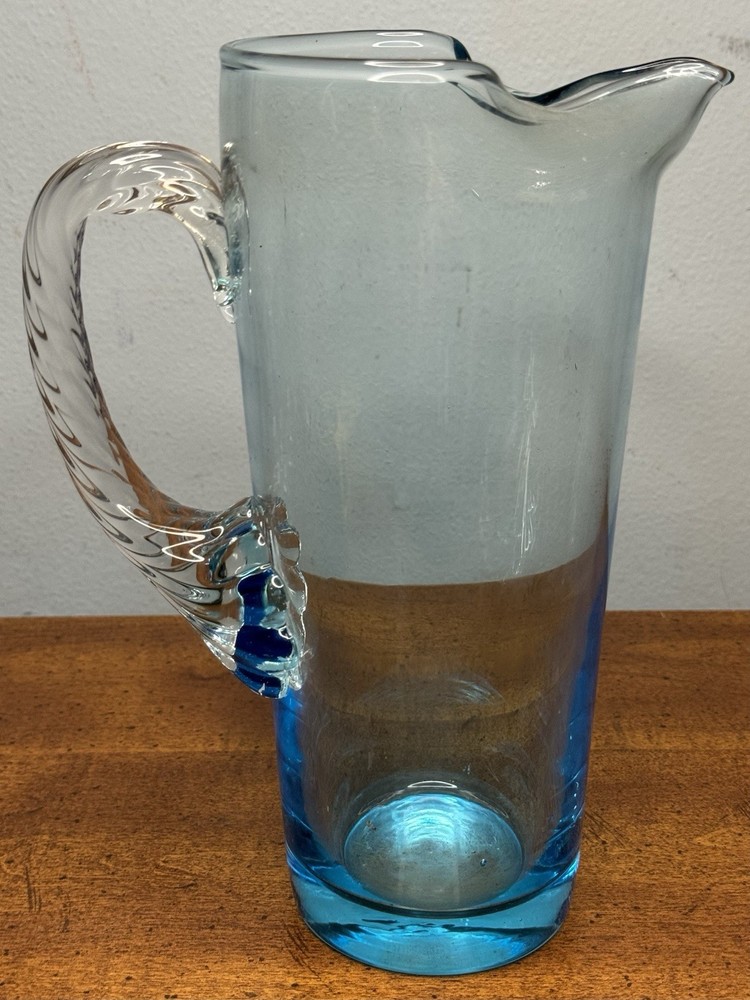 Blown Glass Blue/Clear Gradient Martini/Margarita Pitcher