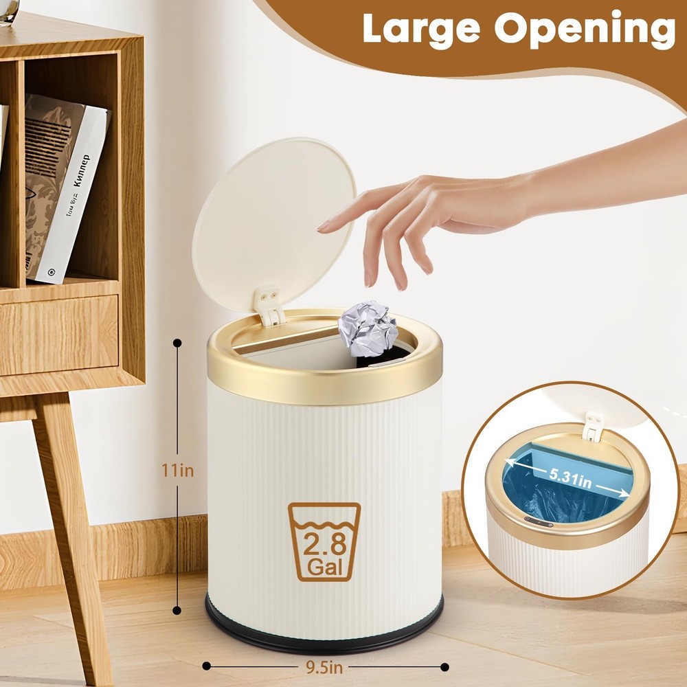 Automatic Motion Sensor Bathroom Trash Can with Lid, 2.8 Gallon Touchless Tra...